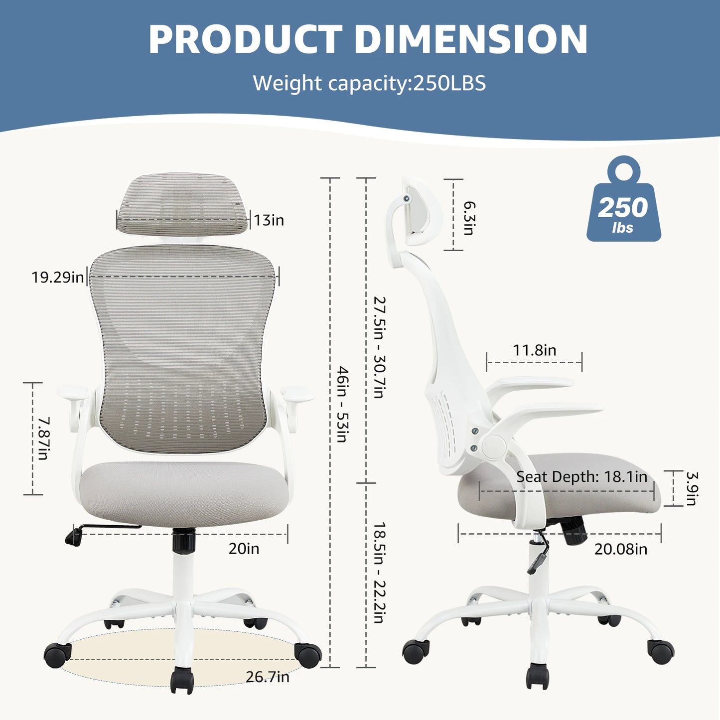 JHK Ergonomics Mesh Office Chair With Flip Up Arms