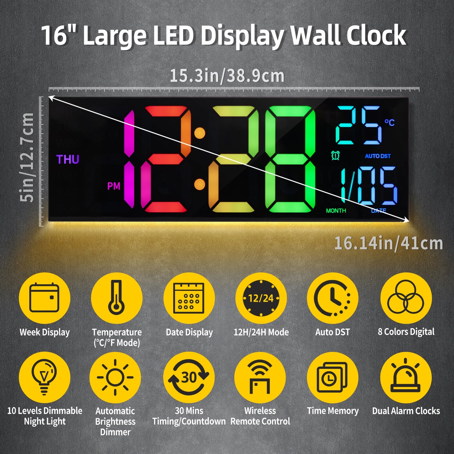 Hign-concerned Digital Wall Clock With Remote Alarm DST Temperature LED-Display-Analytics