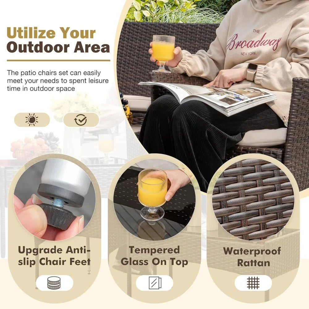 4 Piece Outdoor Patio Furniture Set Rattan Wicker Chairs