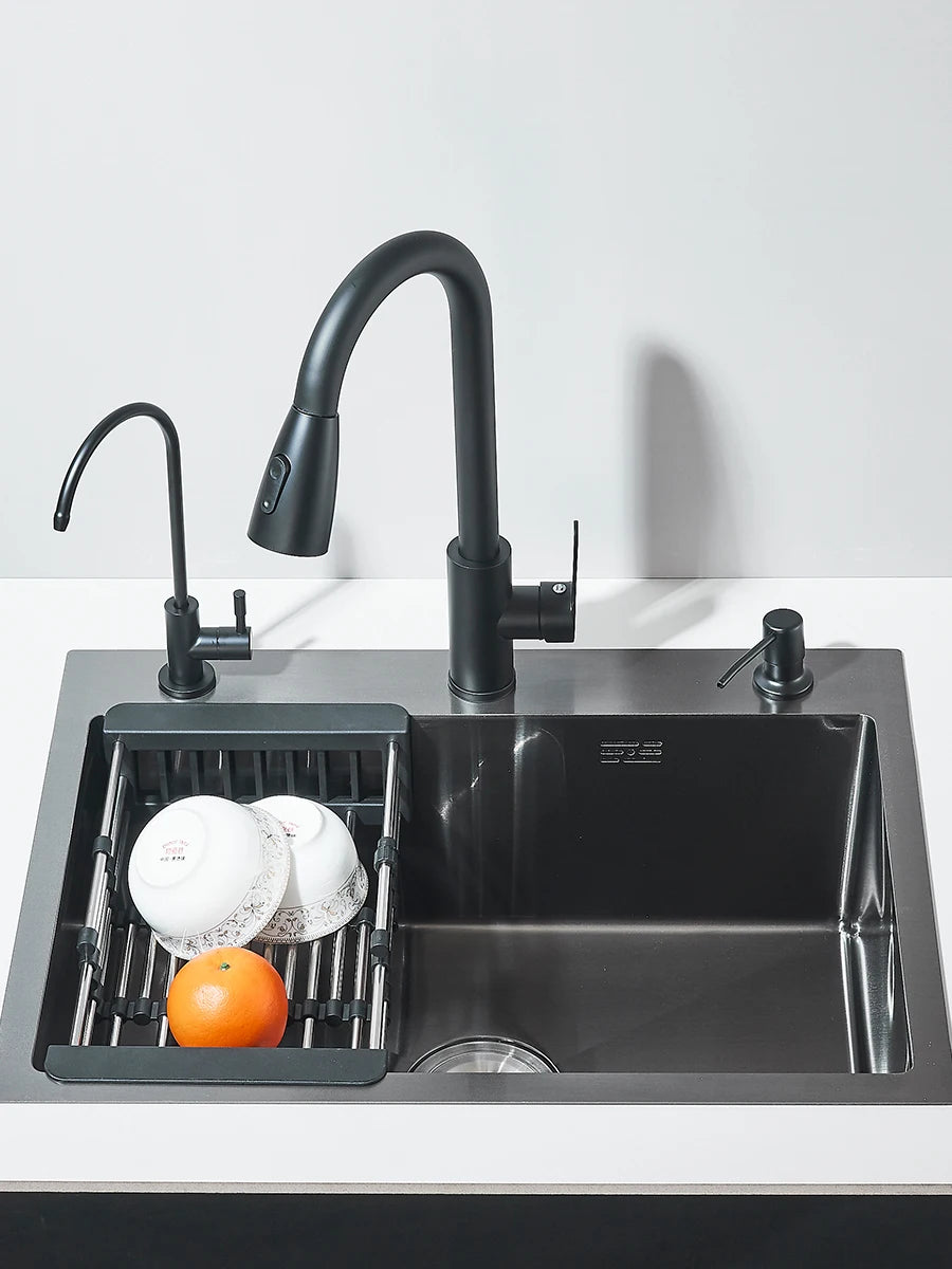 Quyanre Kitchen Sink With Retractable Faucet Soap Dispenser Water Tap