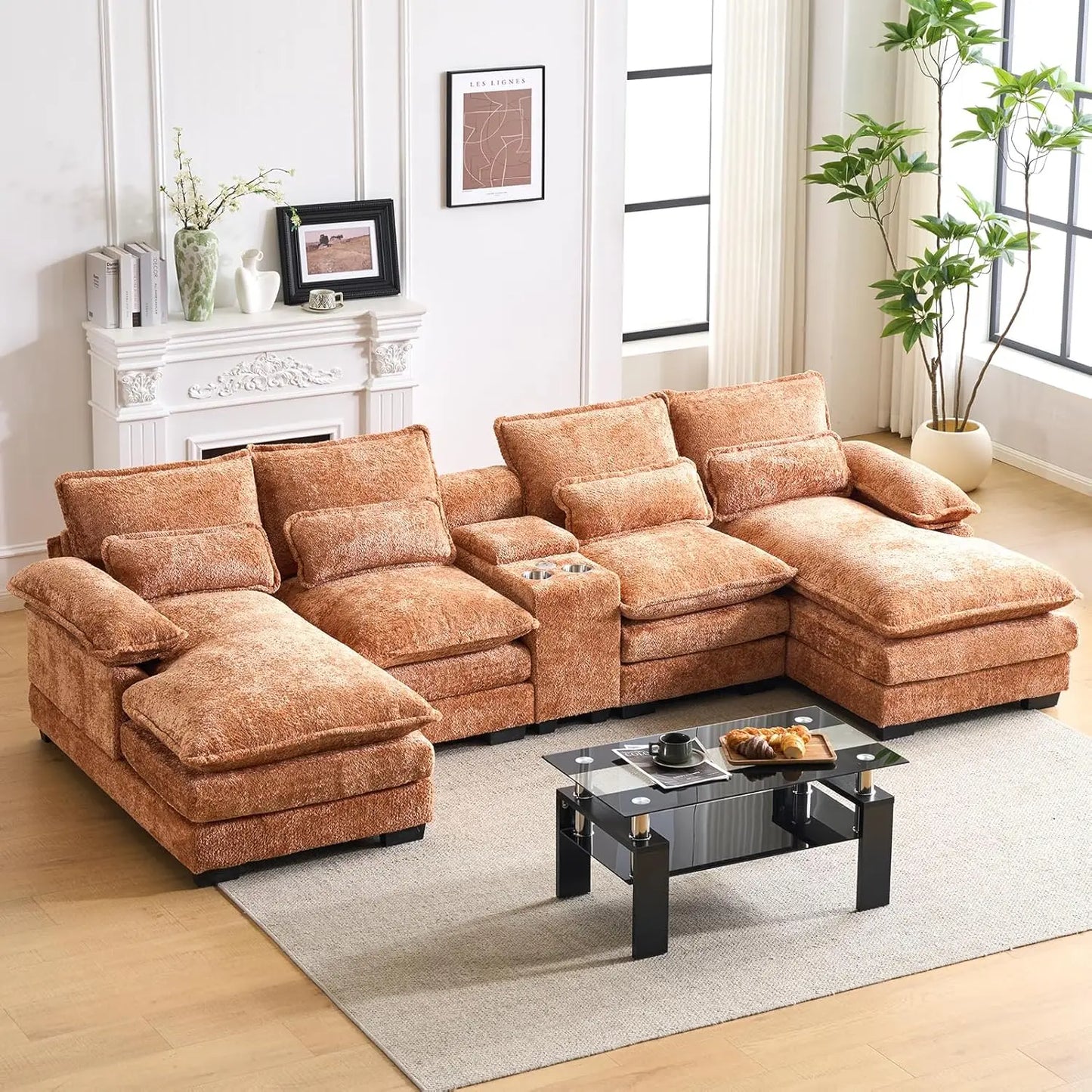 U Shaped Cloud Modular Sofa With Chaise Lounges