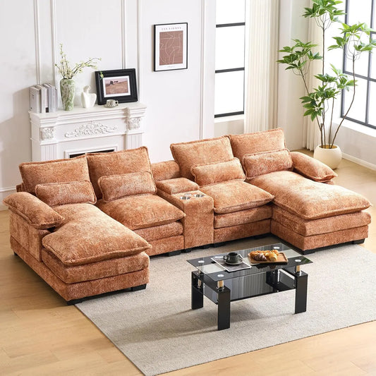 U Shaped Cloud Modular Sofa With Chaise Lounges