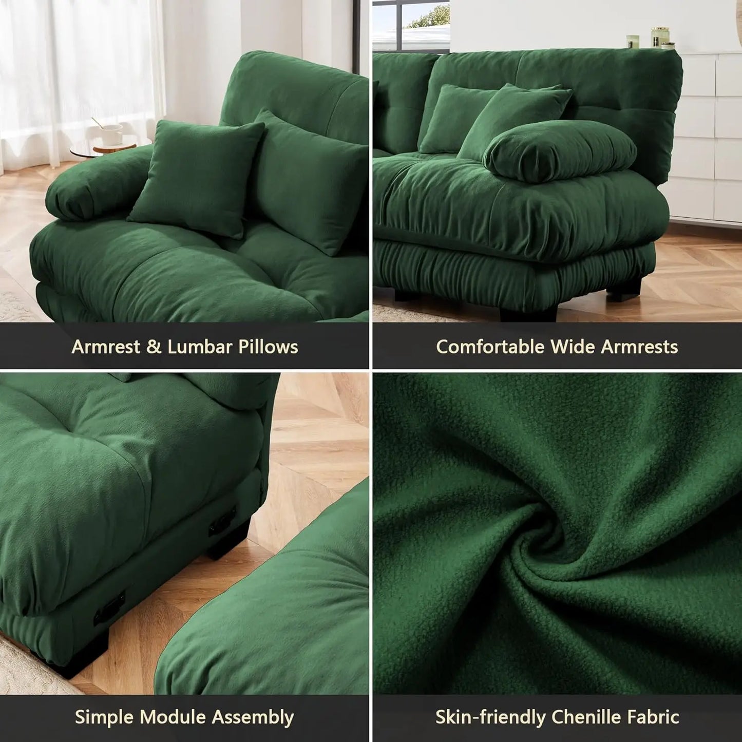 Modular Sectional Sofa Chenille With Ottomans Couch For Home Comfort