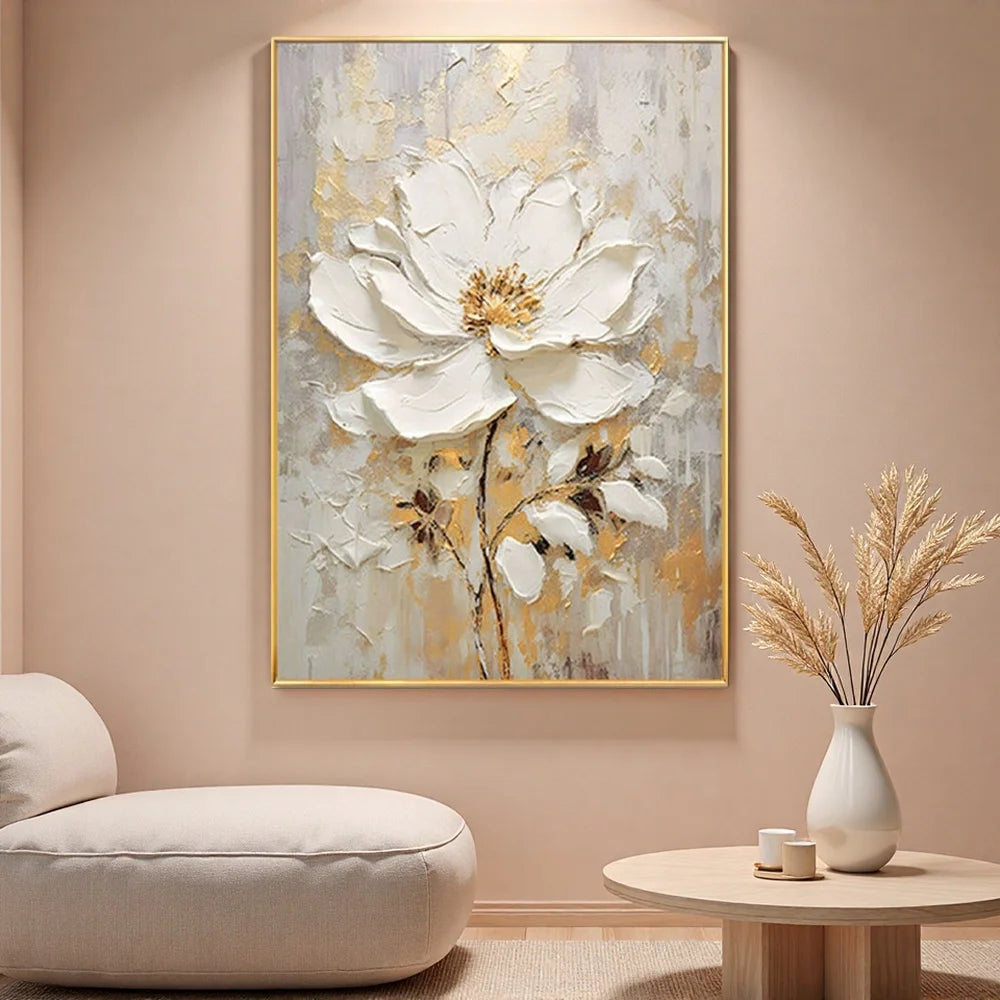 3D Textured Floral Oil Painting on Linen Canvas Unframed