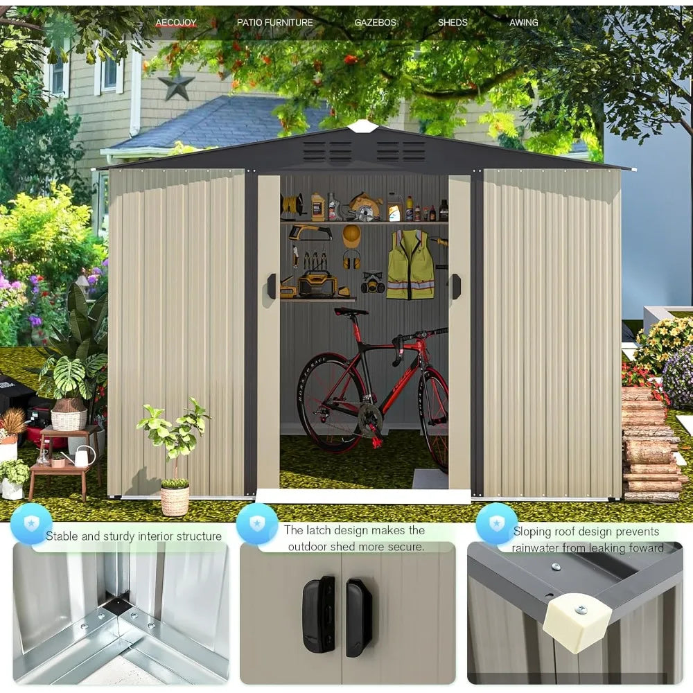 Outdoor Metal Storage Shed With Waterproof Weatherproof Construction Sliding Door