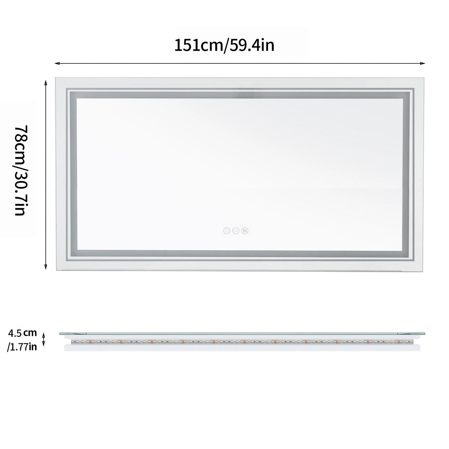 BORWART Illuminated Fogless Rectangular Bathroom Mirror