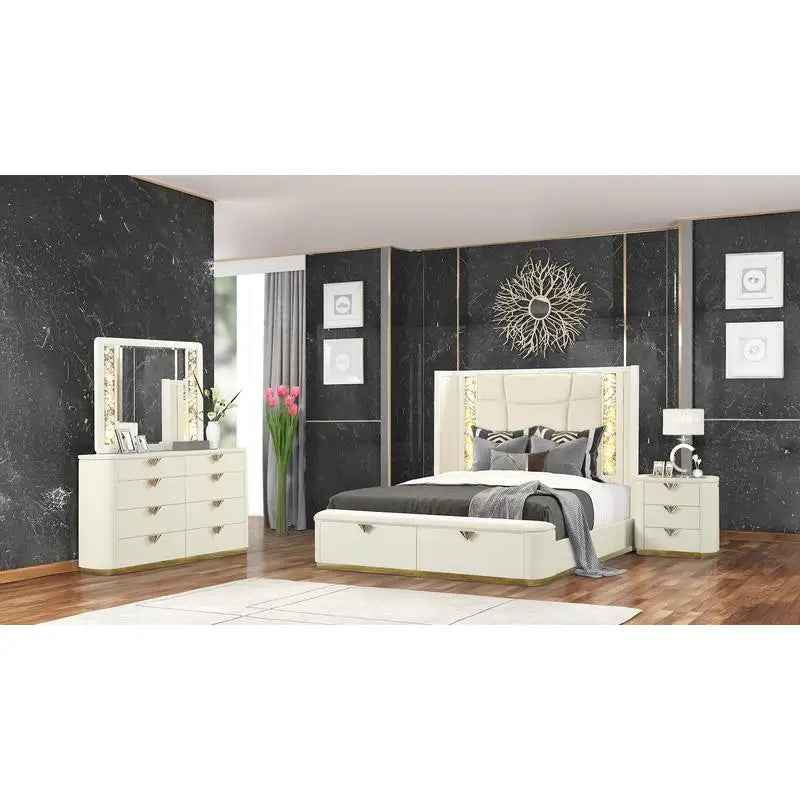 Modern 4 Piece Upholstered Bedroom Set With Wood Frame