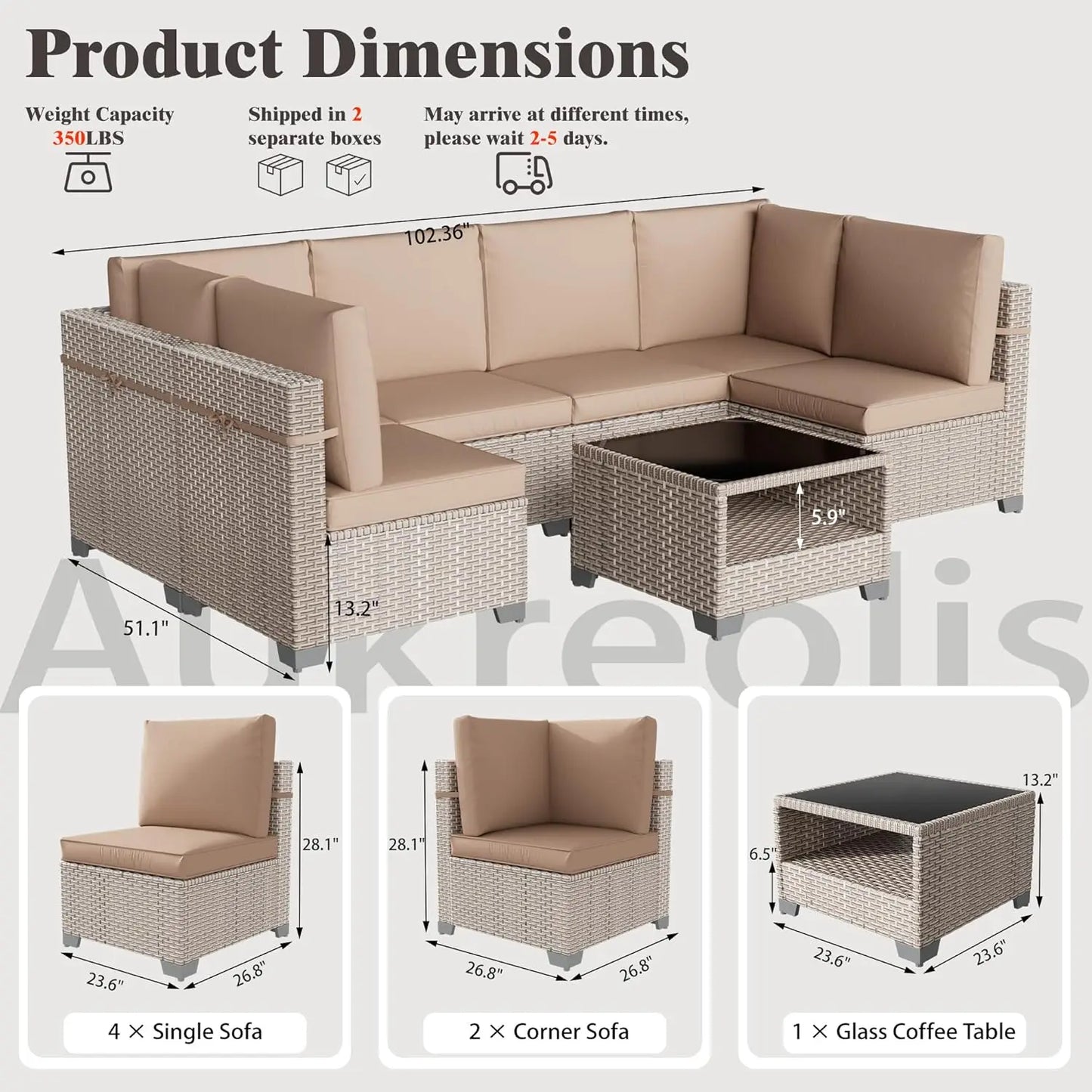 7 Pieces Patio Furniture Set, Outdoor Sectional Wicker Sofa with Thick Cushions and Storage Coffee Table, Rattan, Customized