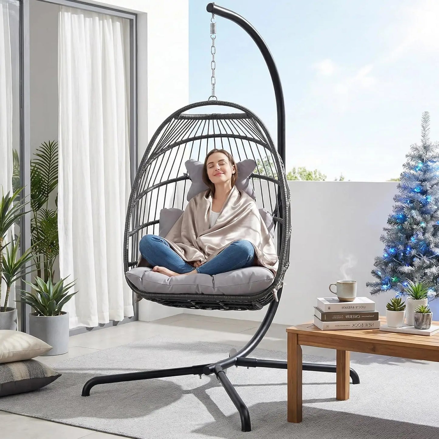 Egg Chair Swing Outdoor Wicker Hanging Chair With Stand