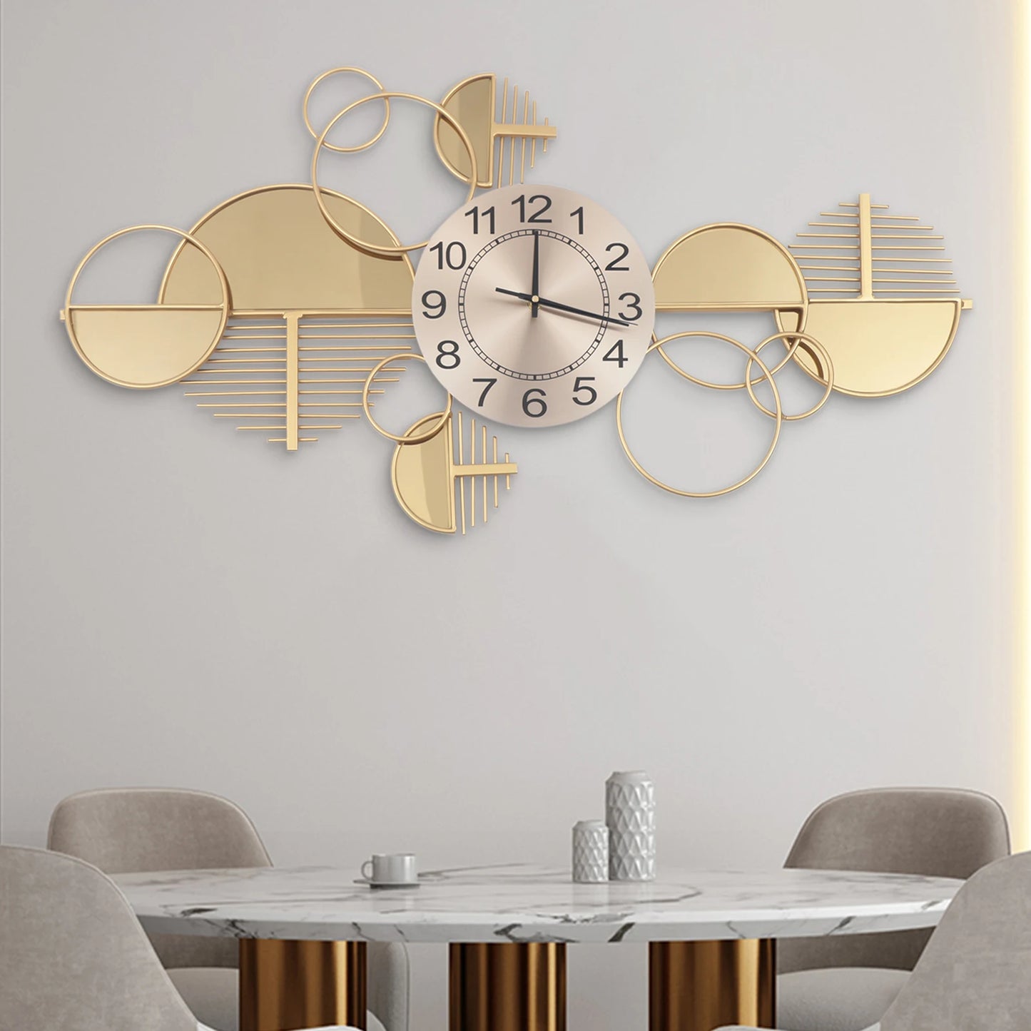 Modern Metal Wall Clock Silent NonTicking Glass Decor