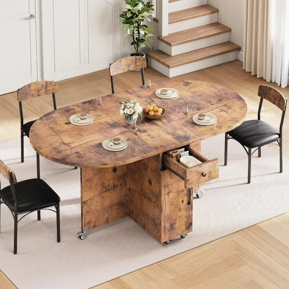 Compact 4 Person Folding Dining Set Space Saving Table And Chairs