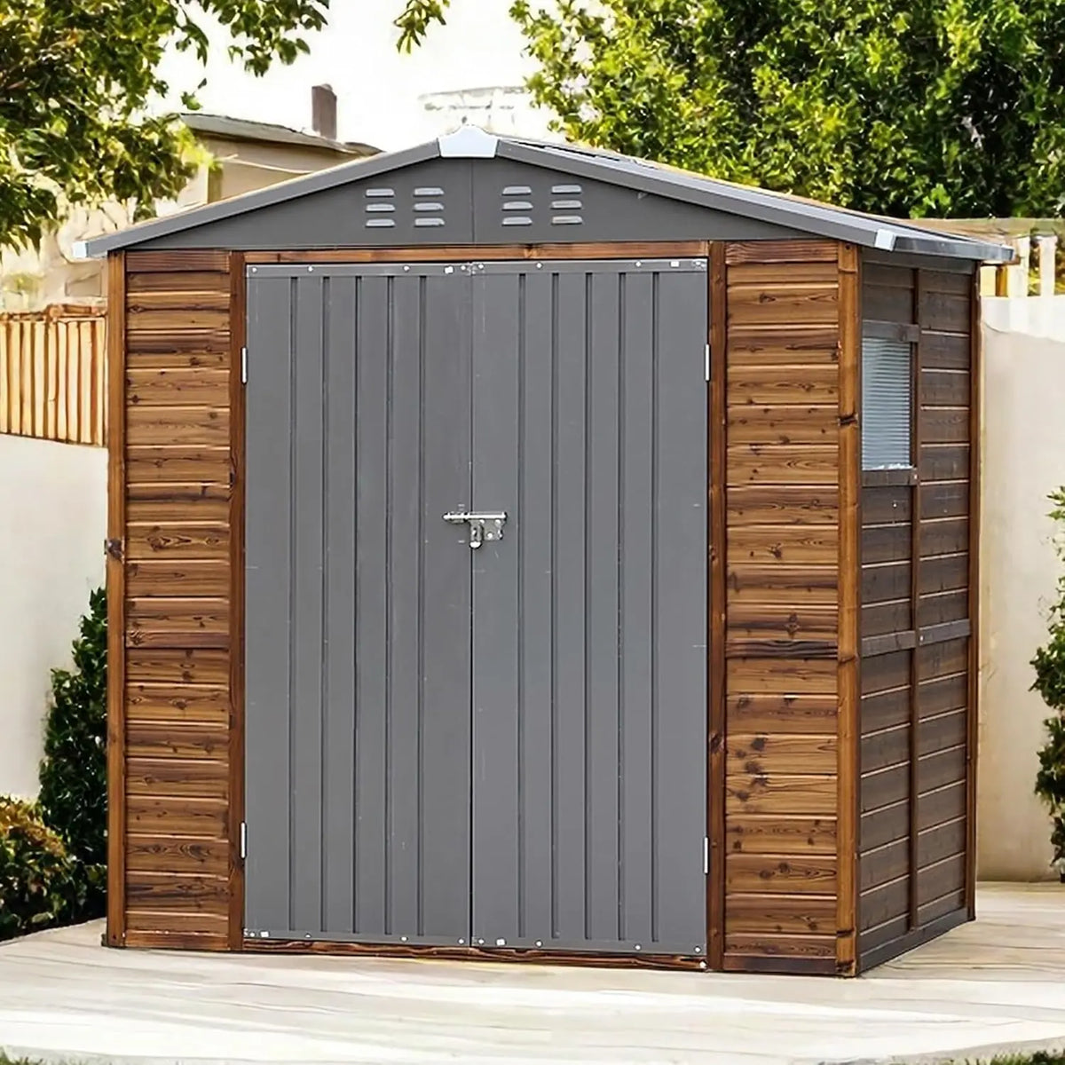Weatherproof Cedar Wood Outdoor Storage Shed With Iron Roof