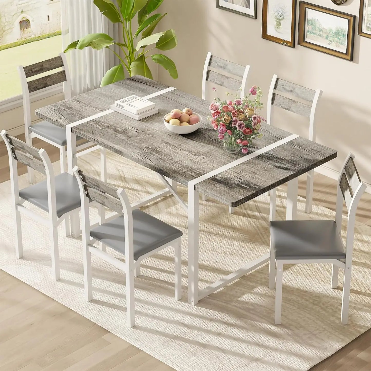 7-Piece Dining Table Set With 6 Chairs For Dining Room