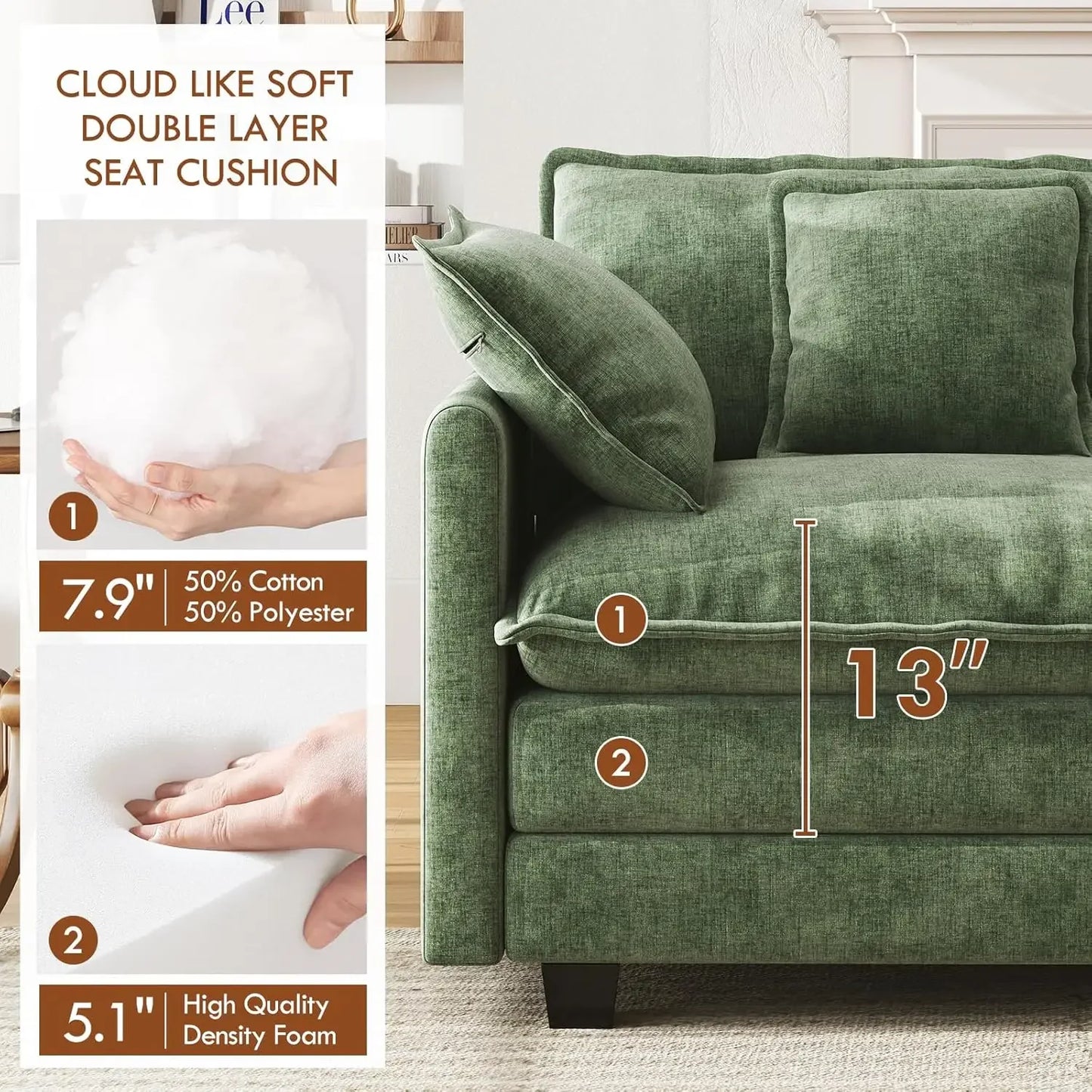 Modular Sectional Sofa U Shaped Chenille Couch Set 4 Seaters