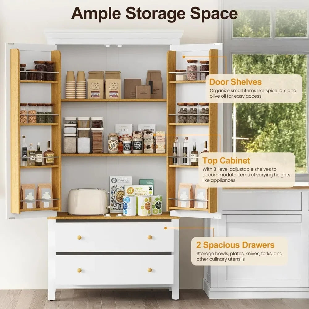 Solid Wood Kitchen Pantry Cabinet With 8 Doors And Drawers