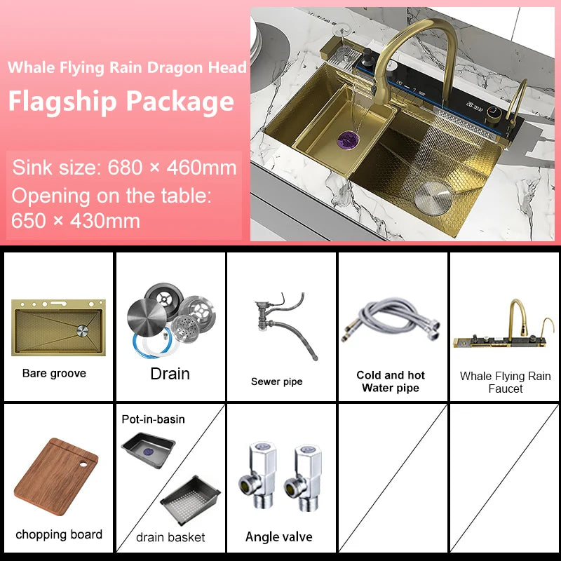 Yuki Like Stainless Steel Waterfall Kitchen Sink With Digital Display