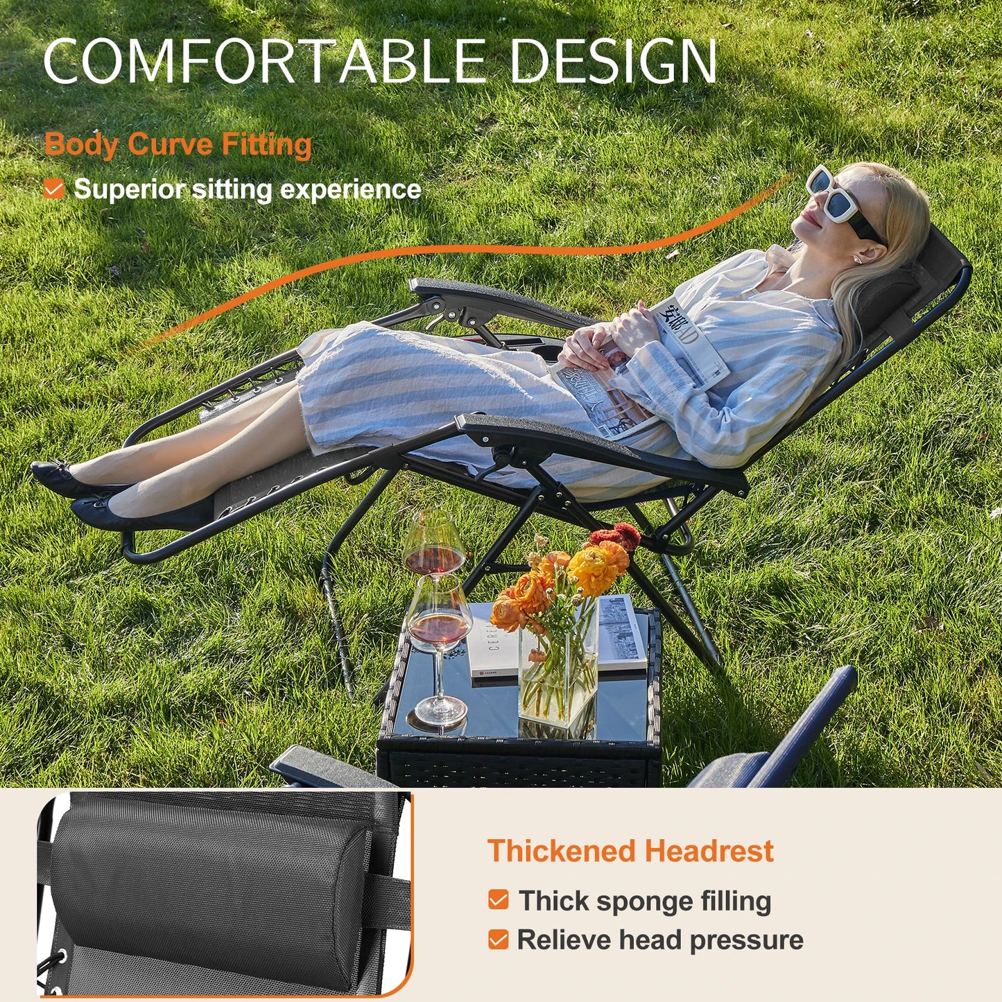 JHK Zero Gravity 2-Pack Portable Recliner Chairs With Cup Holders