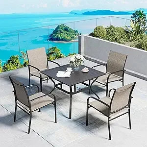 Patio Dining Set For 4 With Umbrella Hole And Chairs