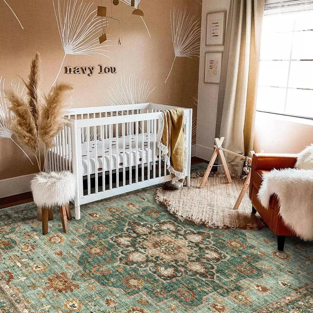 Washable Oriental Area Rug For Living Room Waterproof Floral Pattern