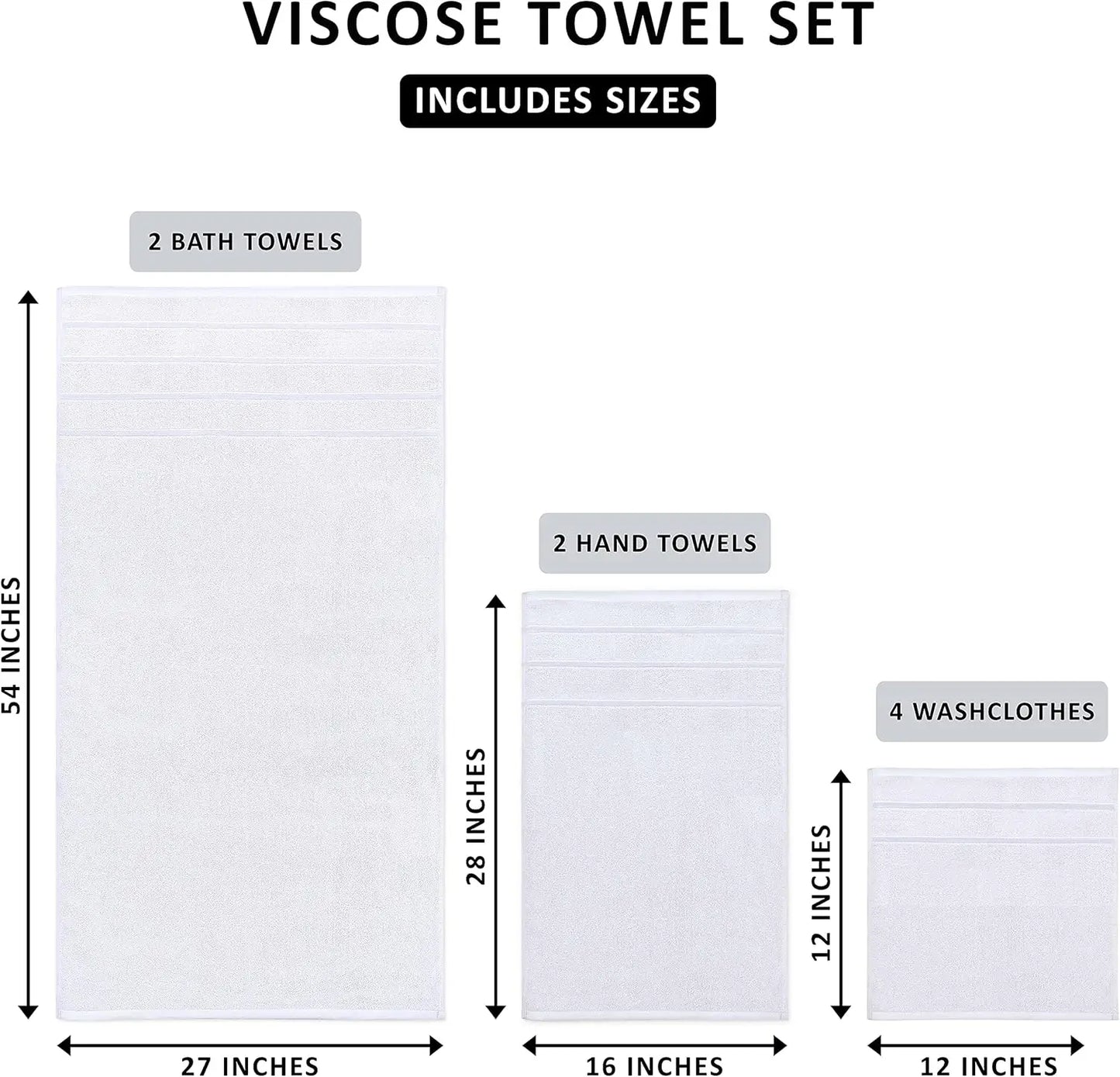 8-Piece Luxury Towel Set with 600 GSM Ring Spun Cotton, Highly Absorbent Viscose Stripe, Ideal for Everyday Use in White