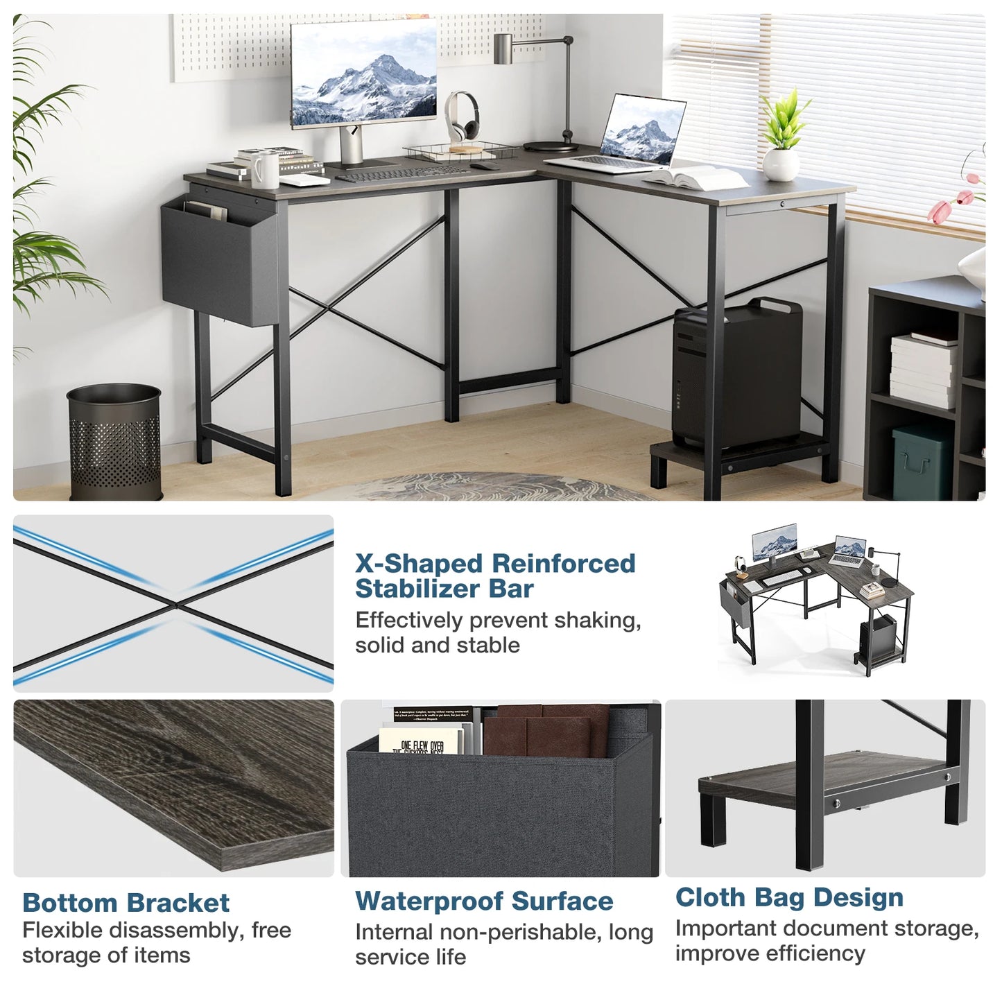 JHK Gaming Corner L Shape Computer Desk With CPU Storage