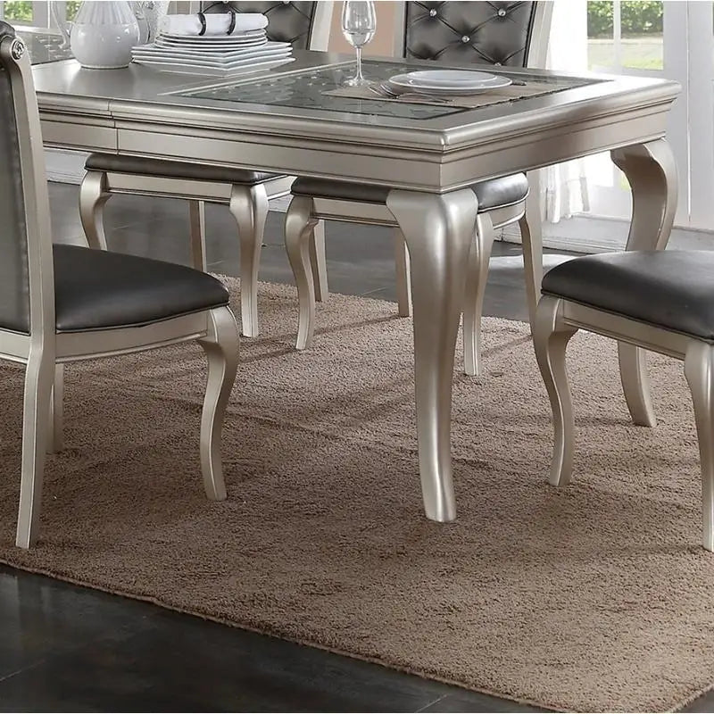 Rectangular Glass Dining Table Set With Tufted Side Chairs