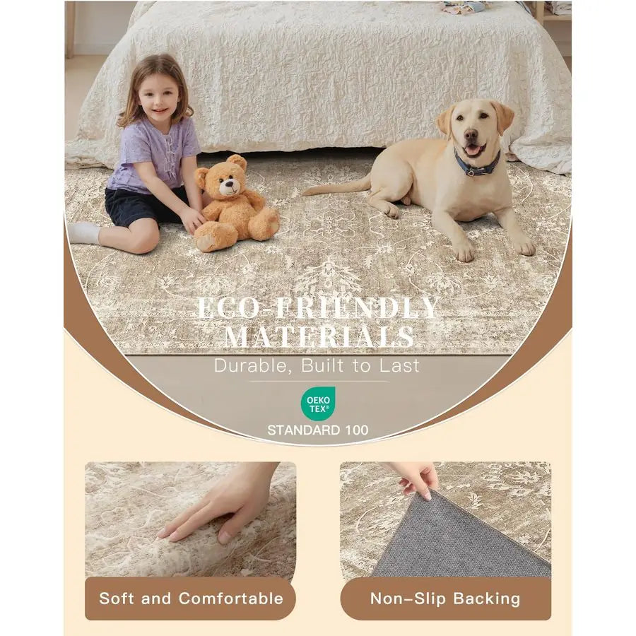 Machine Washable Wool Area Rug For Living Room Non Slip