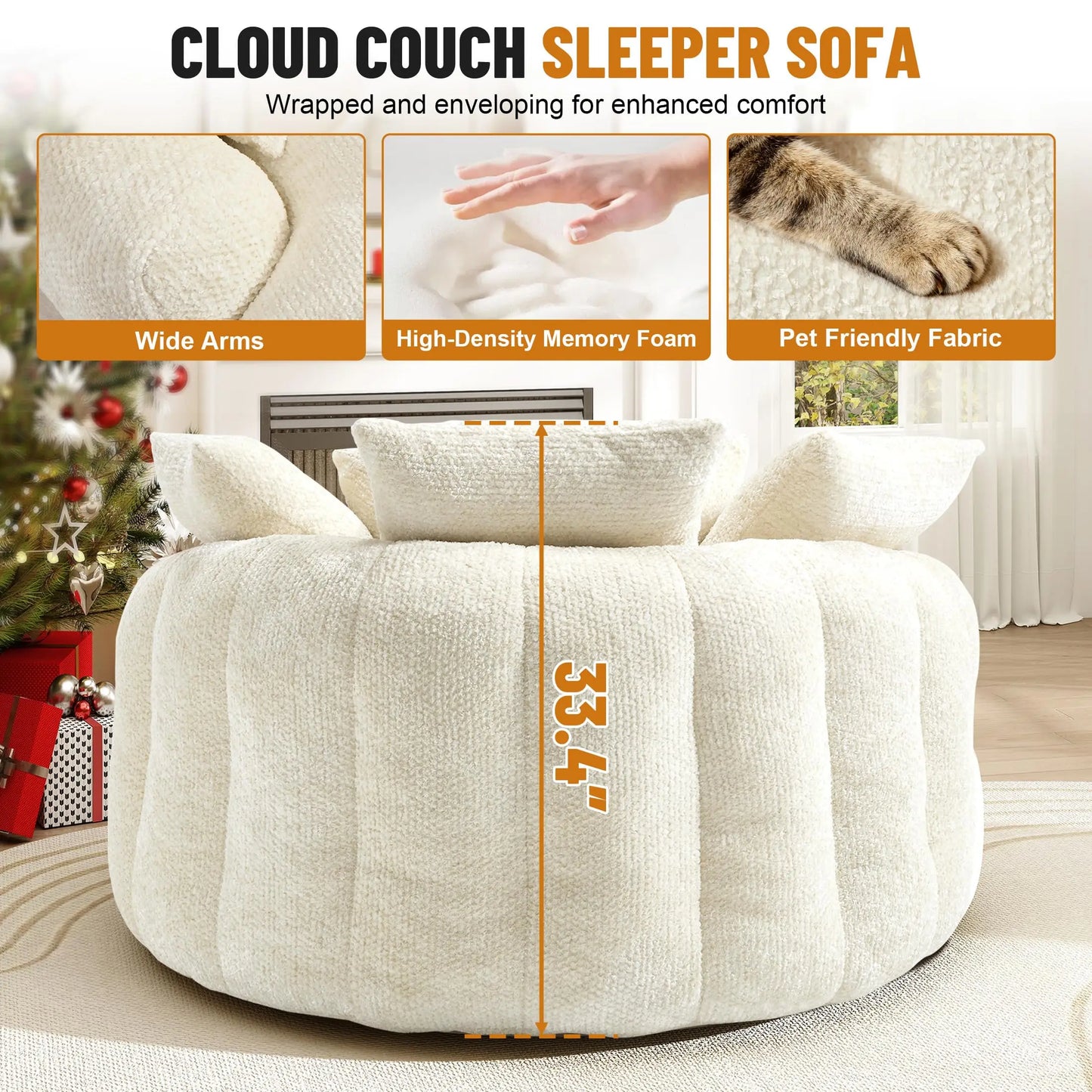 Round Chaise Lounge Chair With Five Pillows Minimalist Modern