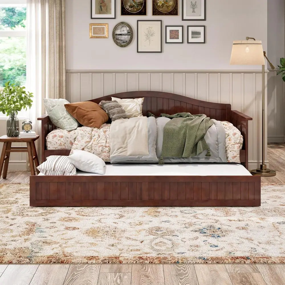 AI Nantucket Twin Wood Daybed With Twin Trundle Walnut