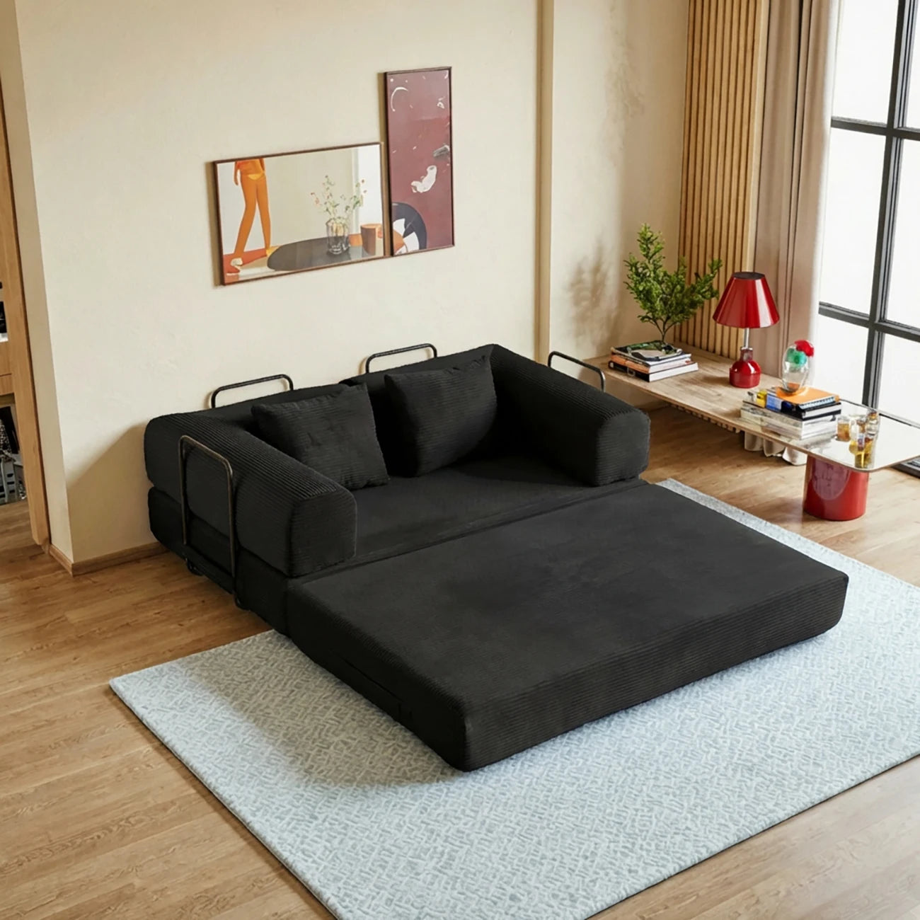 THOLASIS Cloud 4-In-1 Convertible Floor Sofa Bed Living Room