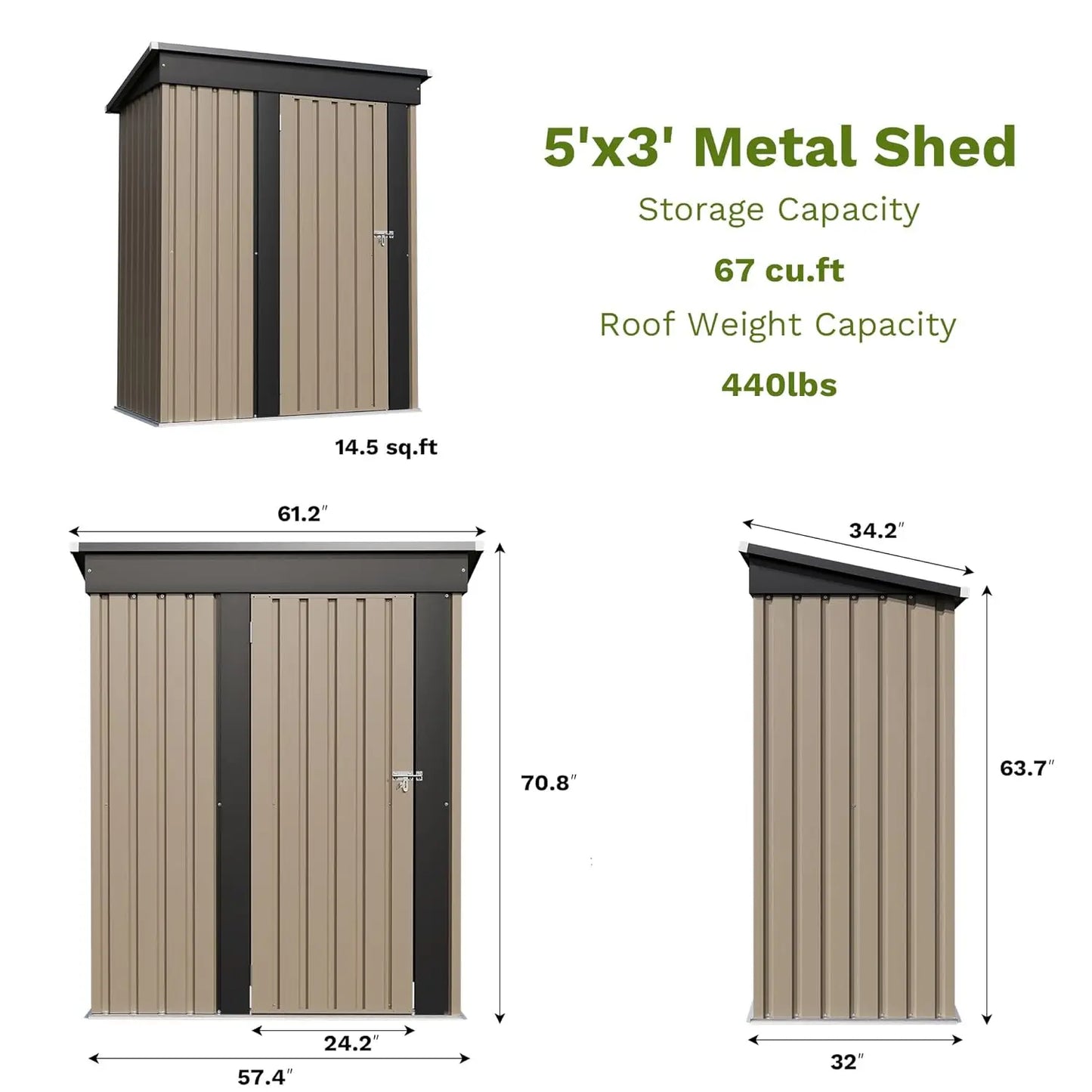 Metal Outdoor Storage Shed With Lockable Door And Waterproof Roof