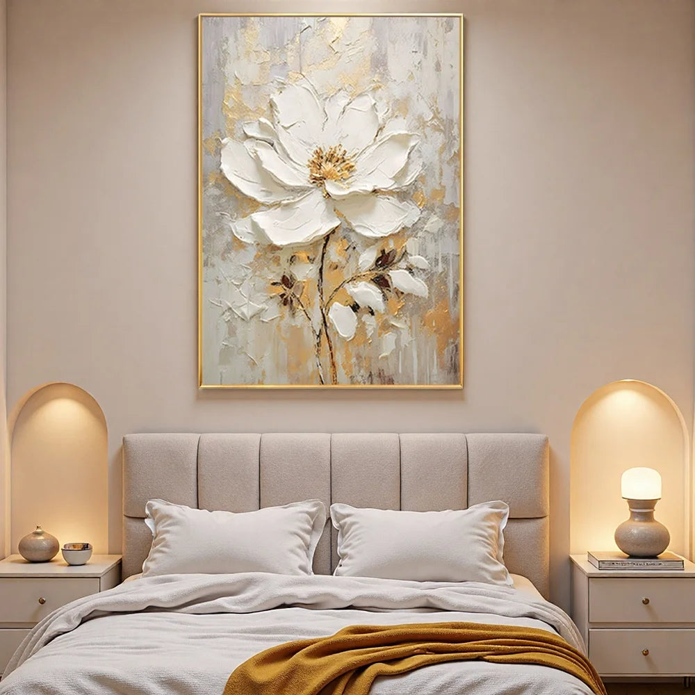 3D Textured Floral Oil Painting on Linen Canvas Unframed