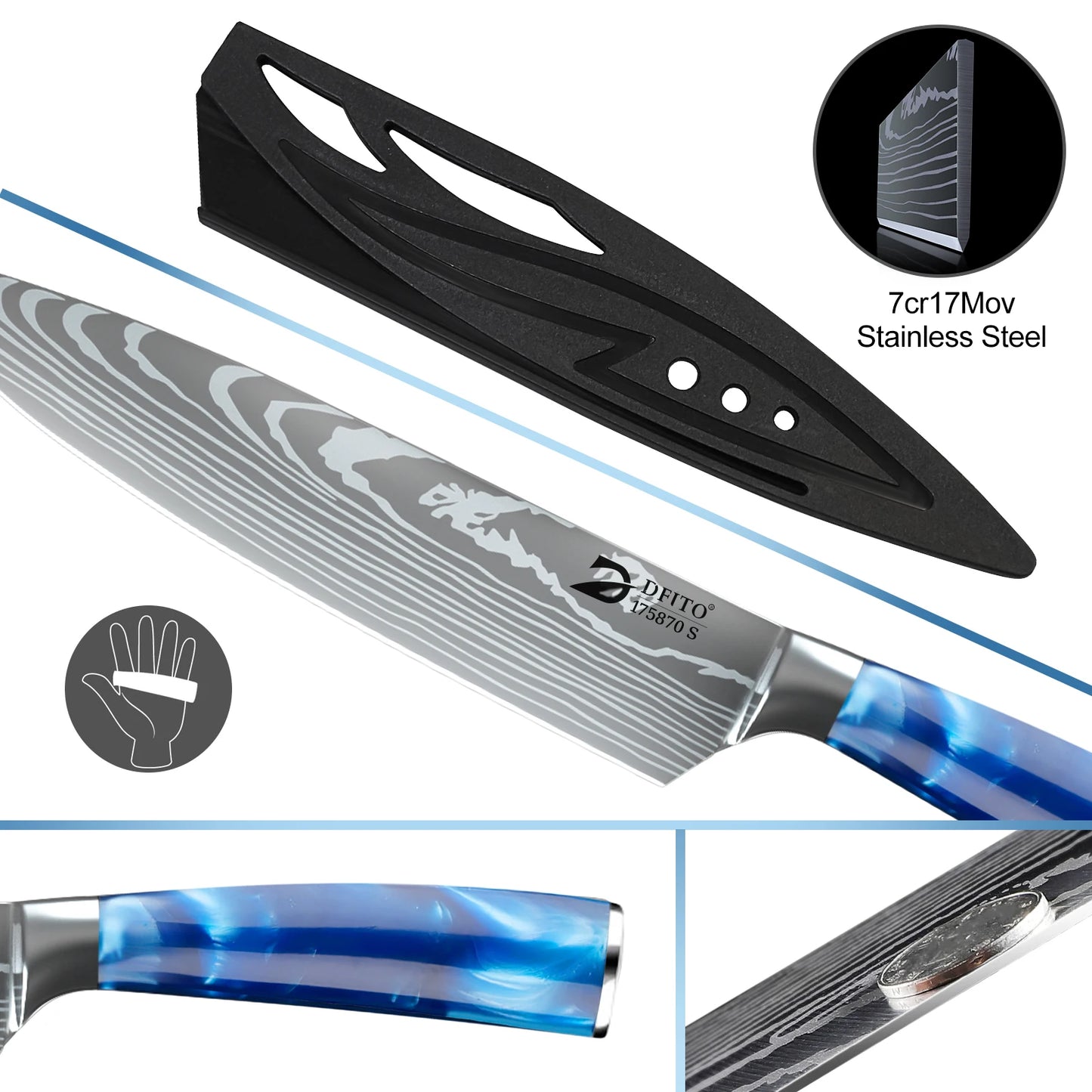 ZENG Stainless Steel Kitchen Knife Set Santoku Cleaver With Cover