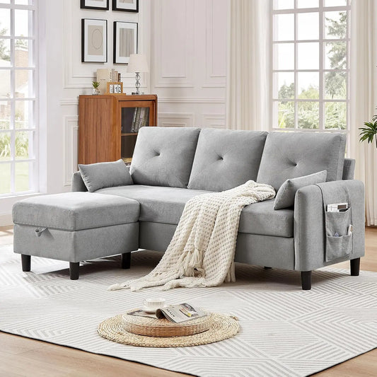 ZHUXIANG Convertible Sectional Sofa With Reversible Storage Chaise Modern Polyester