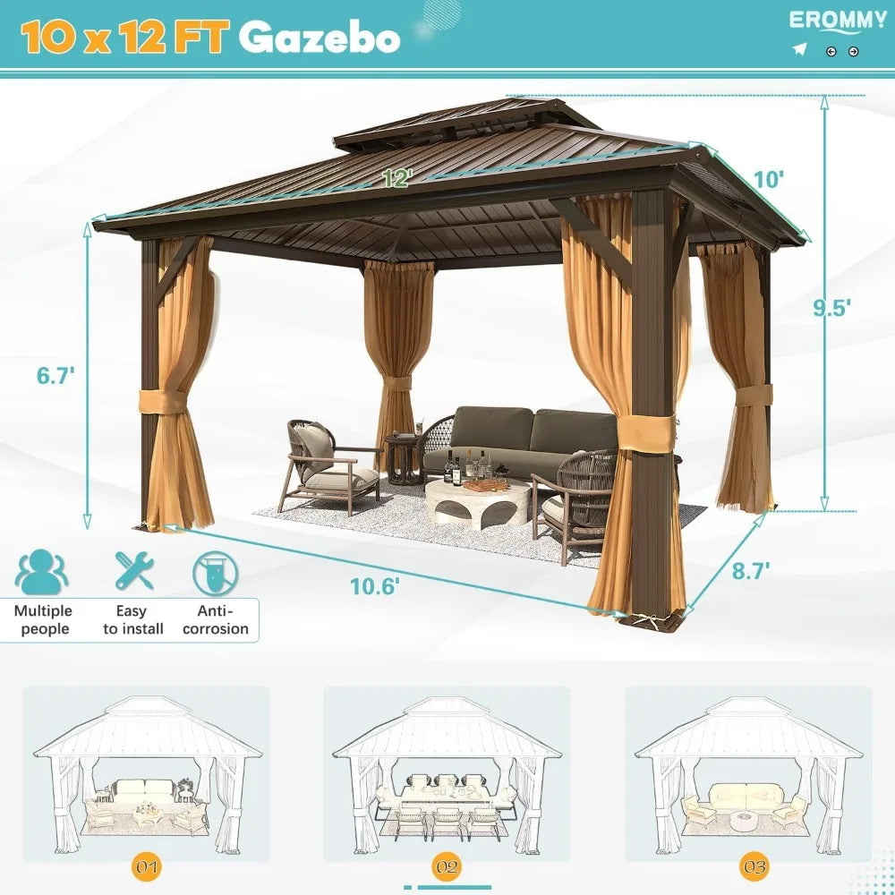 Hardtop Aluminum Gazebo With Galvanized Steel Double Roof Curtain