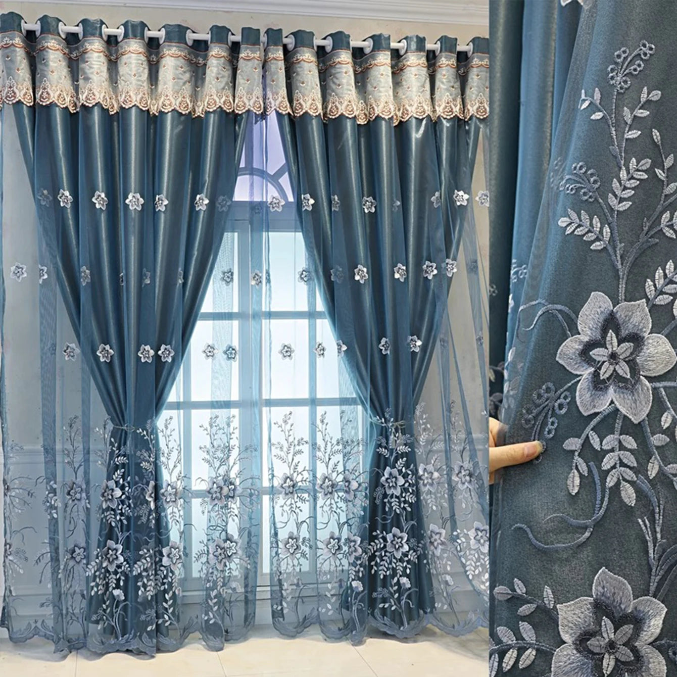 Plant Flower Blackout Curtain Cloth Nordic Simple Bedroom Living Room Balcony Atmospheric Double Layer