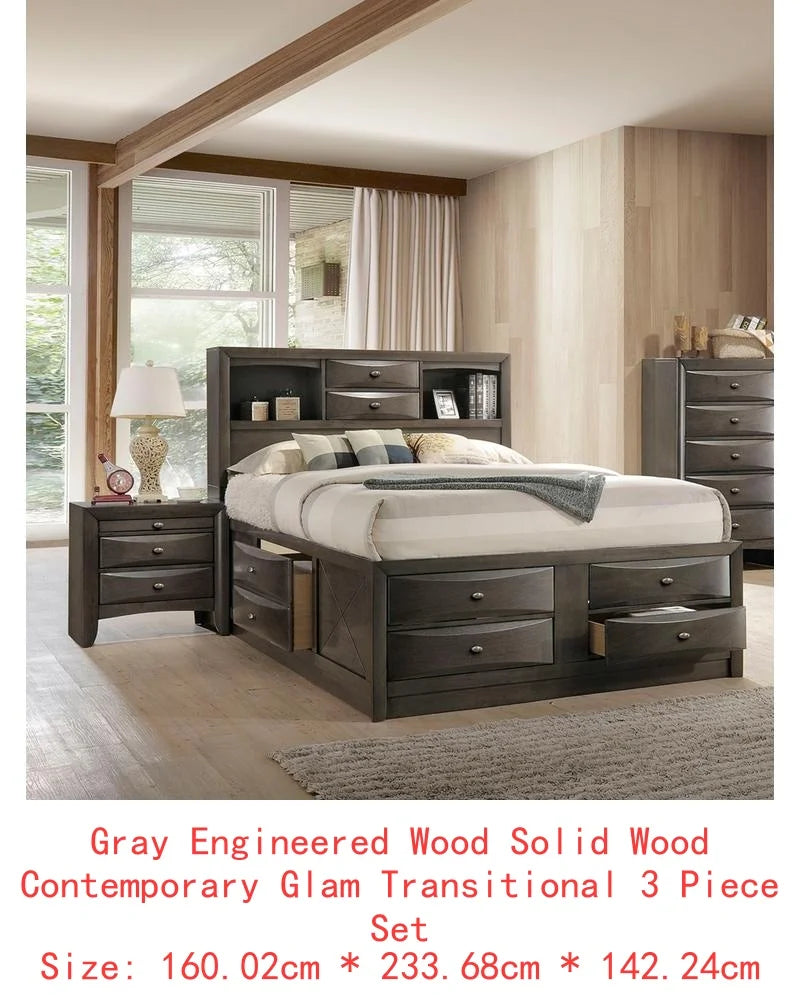Contemporary Bed With Footboard Drawers And Headboard Bookcase
