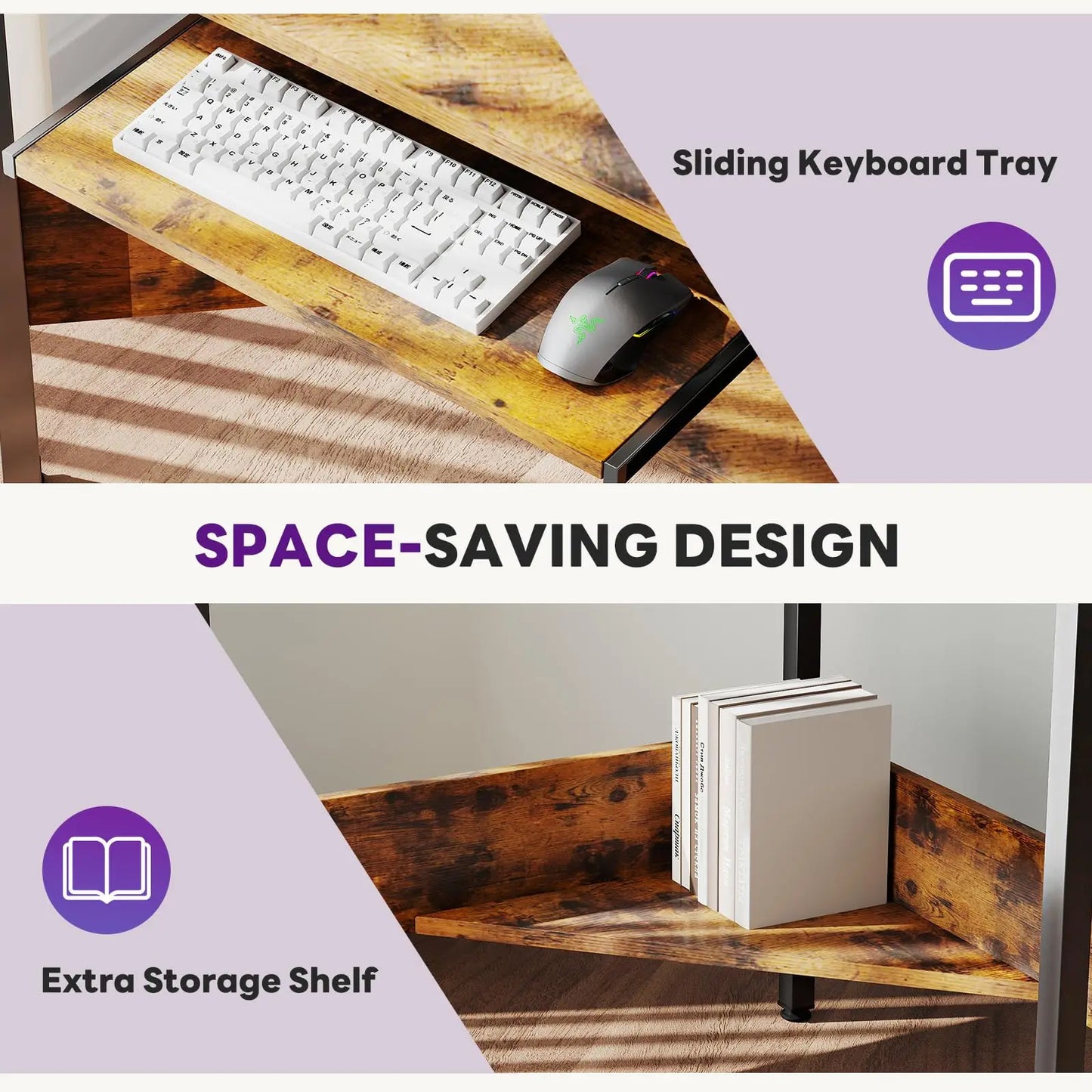 JHK Corner Desk With LED Lights And Storage Shelves