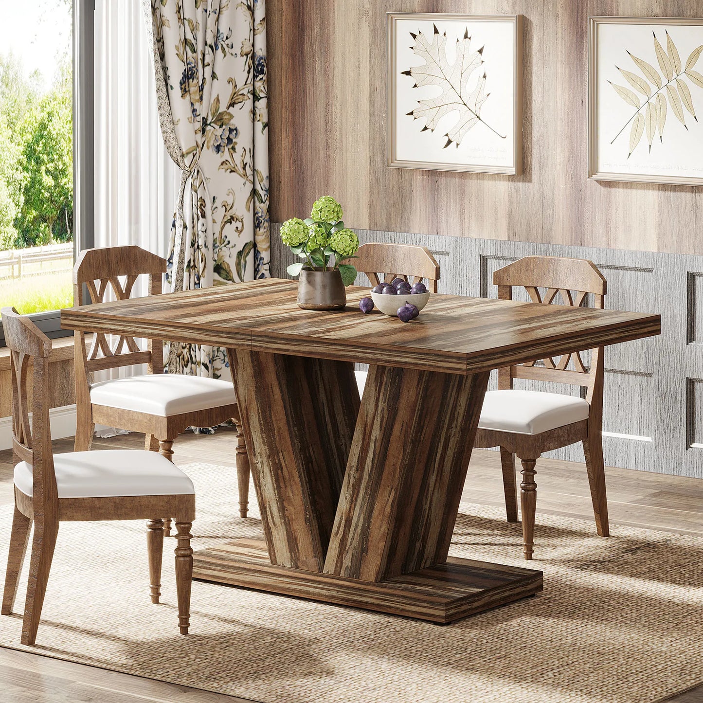 Tribesigns Dining Table For 4 To 6 People Farmhouse Pedestal Style