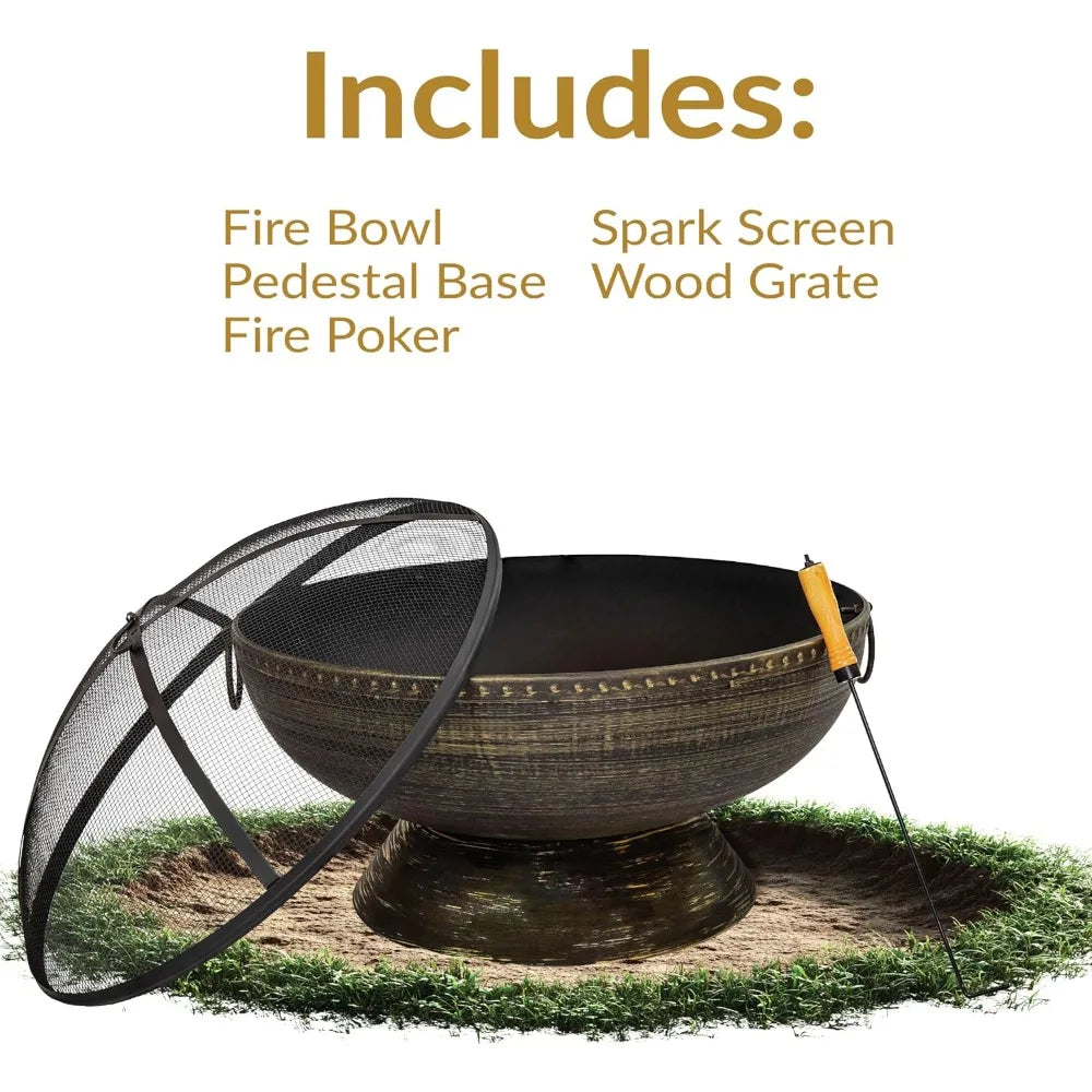 Outdoor Fire Pit Wood Burning With Screen And Poker