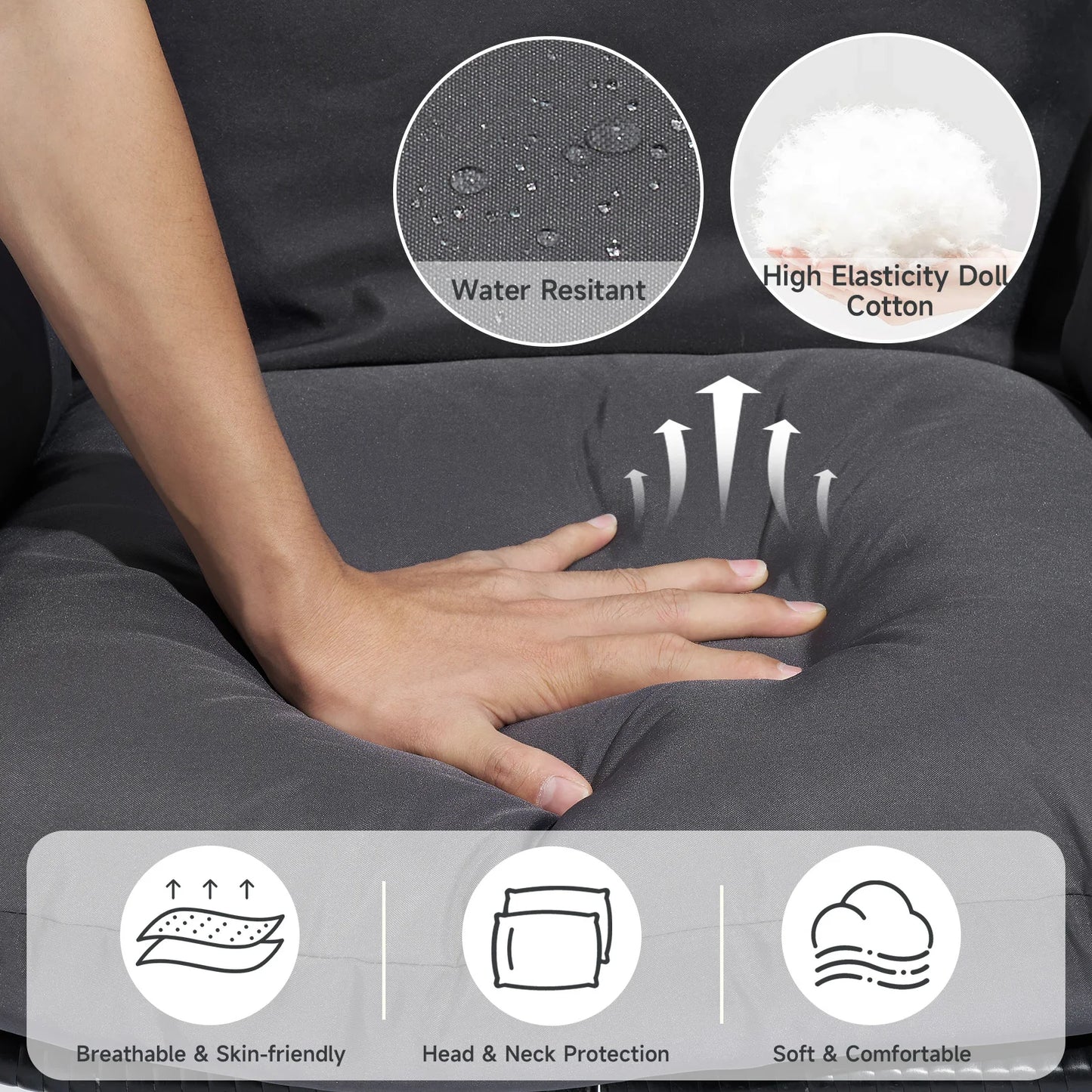 Egg Chair With Cushion Outdoor Hanging Wicker Rattan Dual Chains