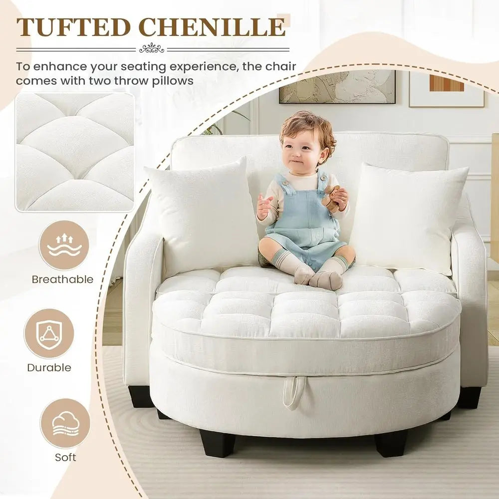 Chenille Upholstered Reading Chair With Storage Ottoman