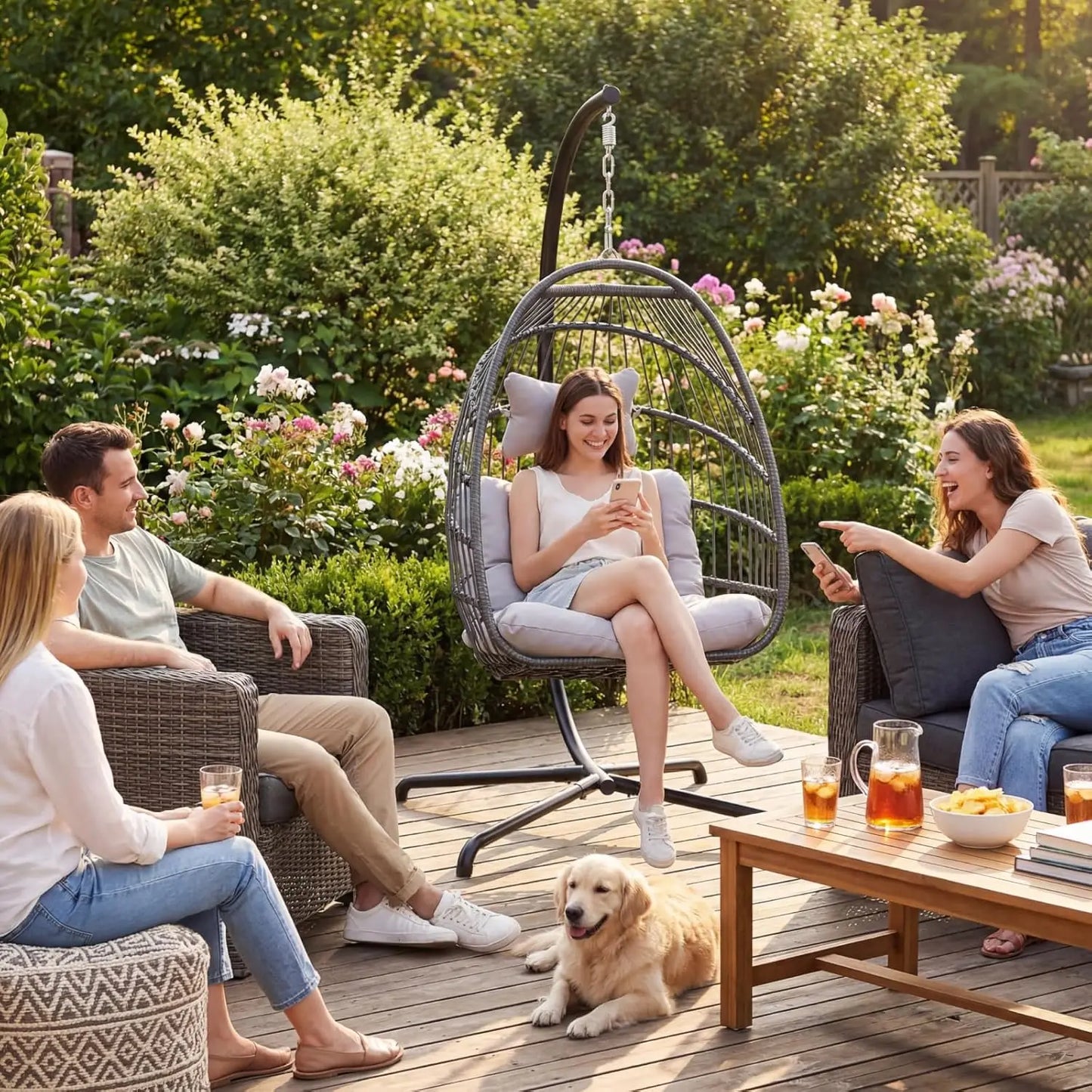 Egg Chair Swing Outdoor Wicker Hanging Chair With Stand