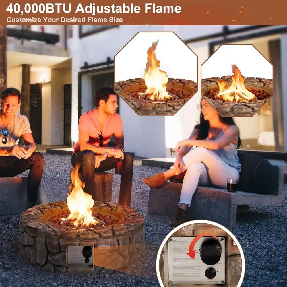 Round Propane Fire Pit 40,000 BTU Lava Rocks PVC Cover