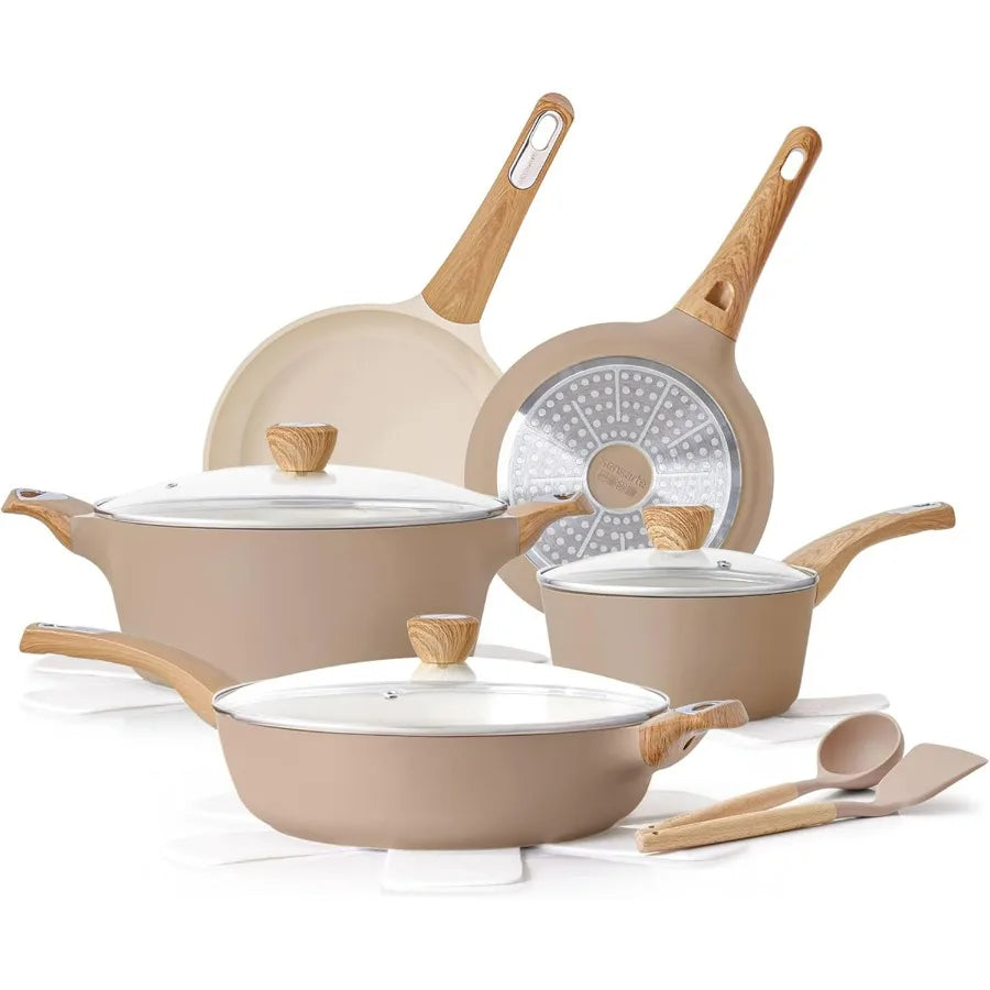 Ceramic Pots And Pans Set Nonstick Induction 14Piece Kitchen Cookware