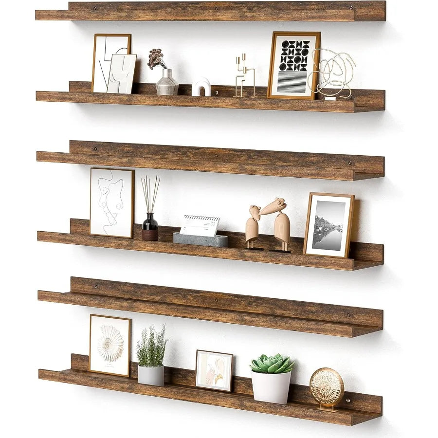 Floating Shelves for Wall 35.5 Inch Shelves for Decor Storage Set of 6 Wall Mounted Wood Shelf for Bedroom Living Room Bathroom