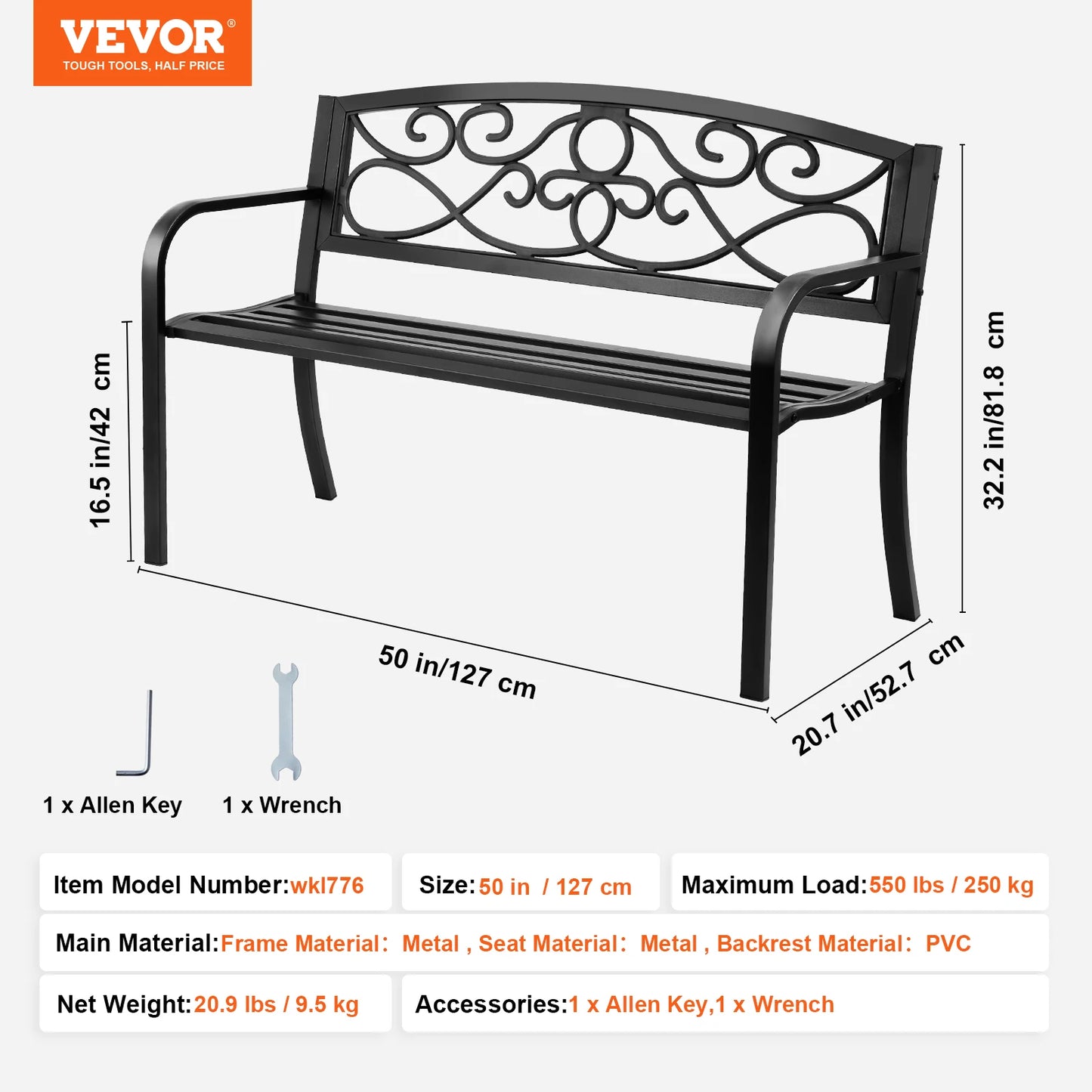 SucceBuy Wooden Outdoor Garden Bench With Metal Frame