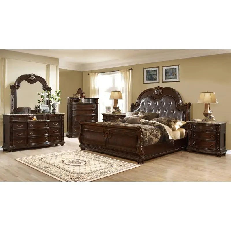 ElegantTimeless Bedroom Collection With Button Tufted Coordinated Solid Wood DresserMirror