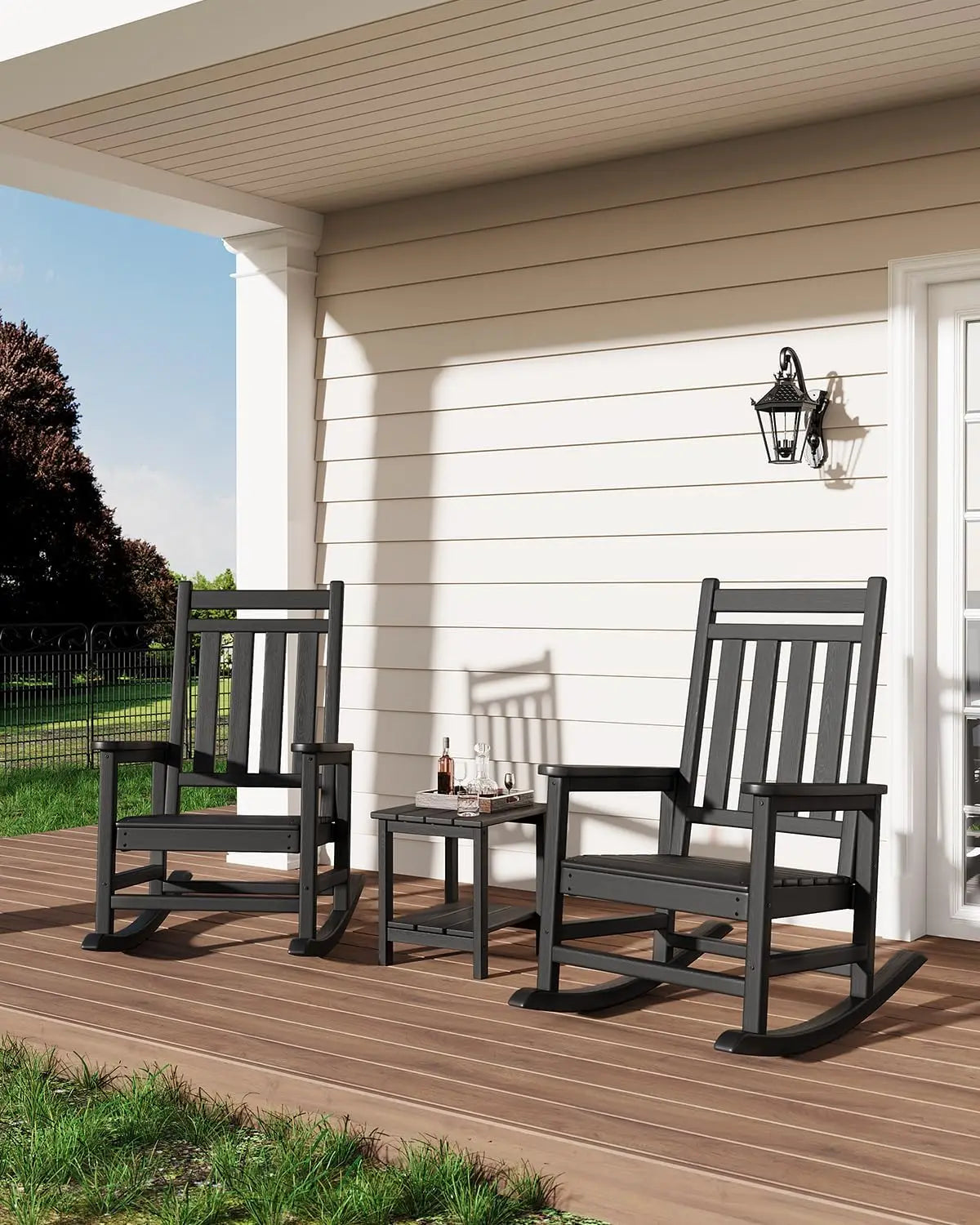 Outdoor Rocking Chair, All-Weather HDPE Patio Rocking Chairs for Adults, 380lbs Weight Capacity, Ergonomic Design, for Porch