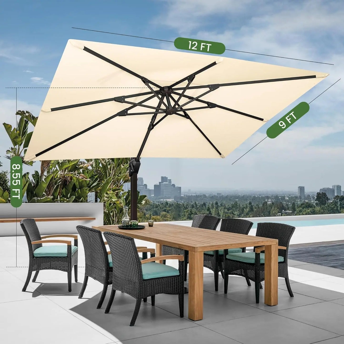 Cantilever Rectangular Patio Umbrella With Base Included And 7 Tilts